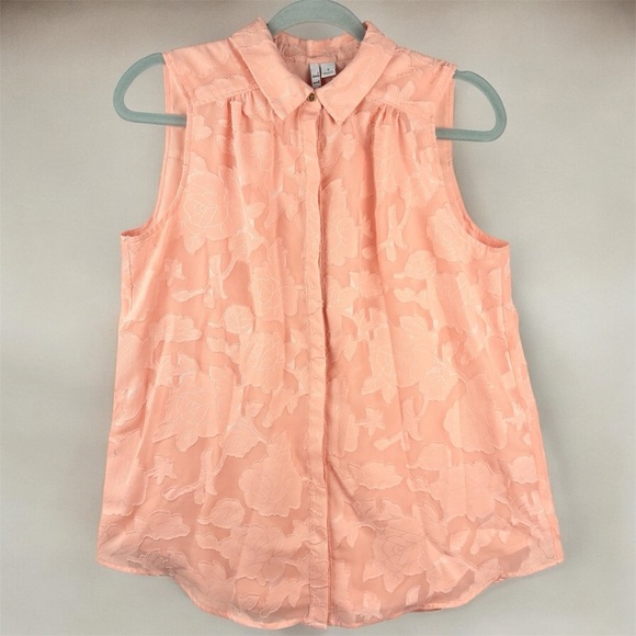 Elle Tops - Elle Floral Dusty Rose Peach Sleeveless Blouse Floral Jacquard Weave Lace Small